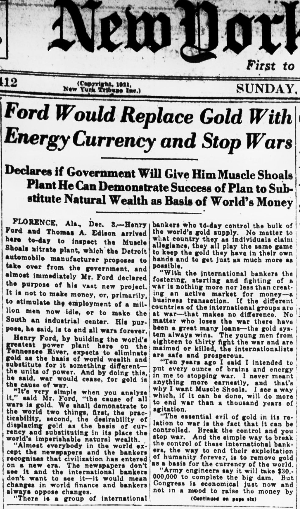 Henry Ford proposed a currency based on energy to replace the gold standard
